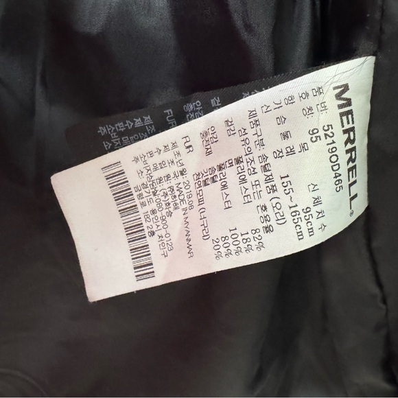 Merrell coat jacket parka puffer feather down black fur hood waist tie cinch - Picture 11 of 16